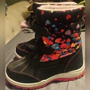 Colorful Heart Pattern Kids Winter Boots Size 4 Girls